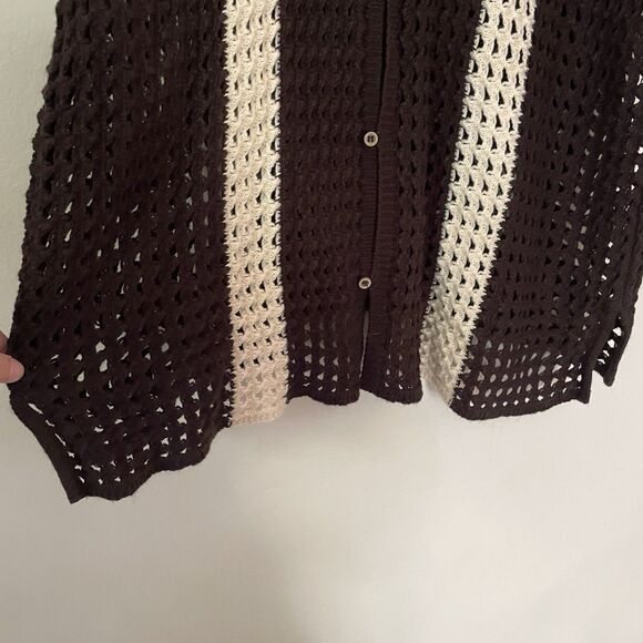 Earthbound Men’s Crochet Open Knit Button Down Top XXL Brown Resort Festival - Picture 6 of 10